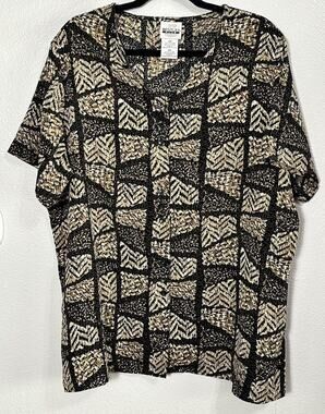 TR Bentley Plus Women’s Brown Black Beige Short Sleeve Button Up Top Size 18W